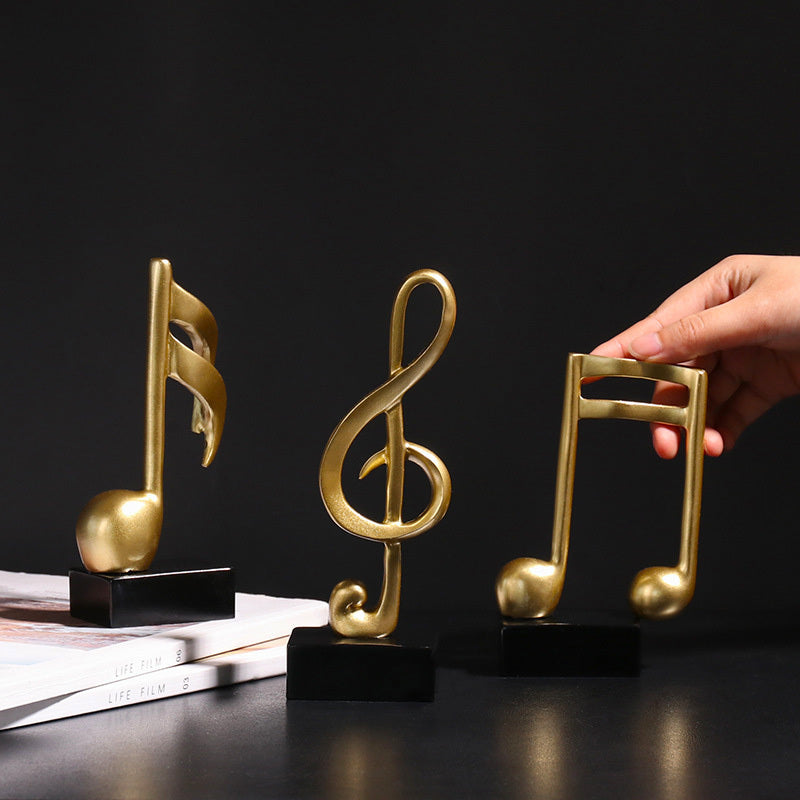 3-Piece Set Luxe Gold Musical Sculpture Decor Music Notes Statue Ornament