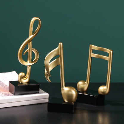 3-Piece Set Luxe Gold Musical Sculpture Decor Music Notes Statue Ornament