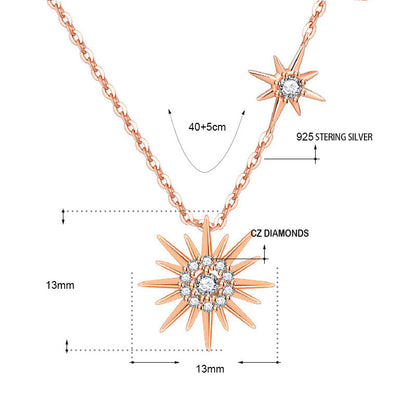 S925 Sterling Silver CZ Diamond Sun Pendant Rose Gold Necklace