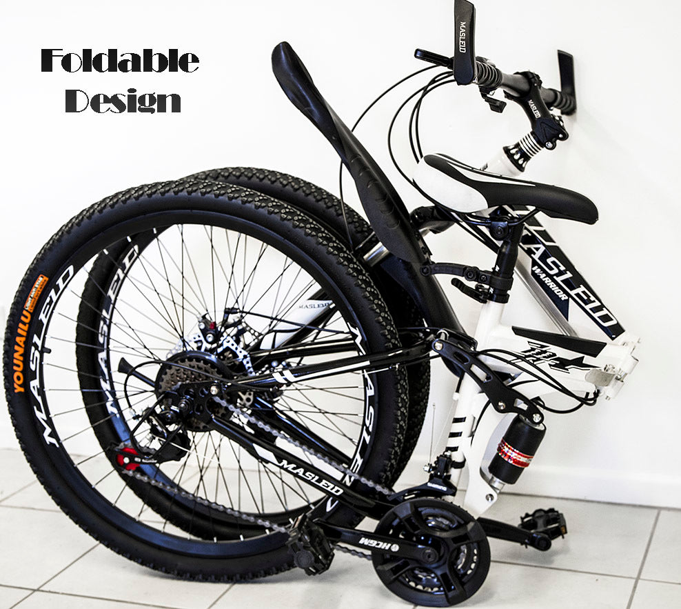 Dual Suspension Foldable 21 Speed Mountain Bike  (White & Black Bicycle)
