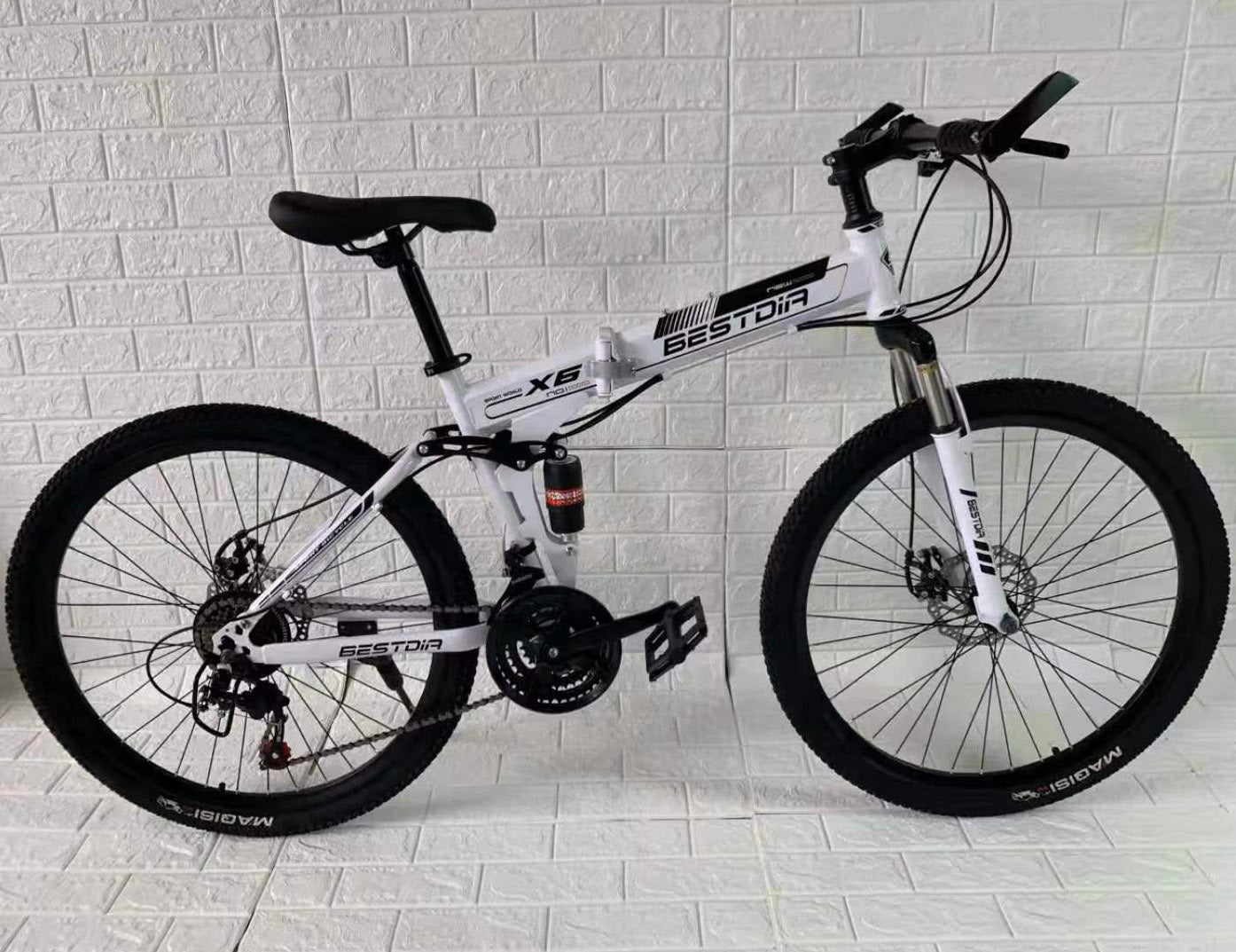 Dual Suspension Foldable 21 Speed Mountain Bike  (White & Black Bicycle)