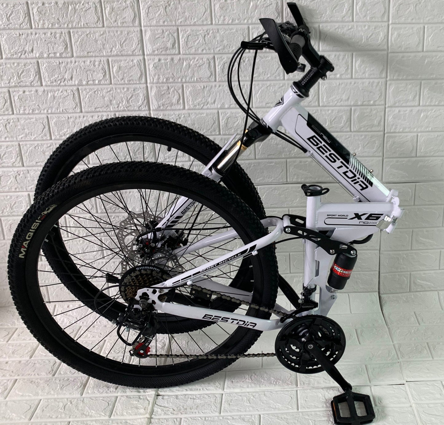 Dual Suspension Foldable 21 Speed Mountain Bike  (White & Black Bicycle)