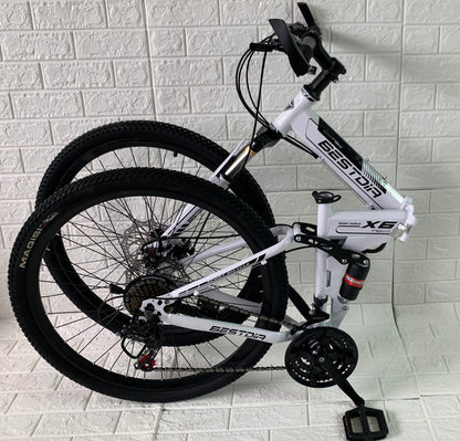 Dual Suspension Foldable 21 Speed Mountain Bike  (White & Black Bicycle)