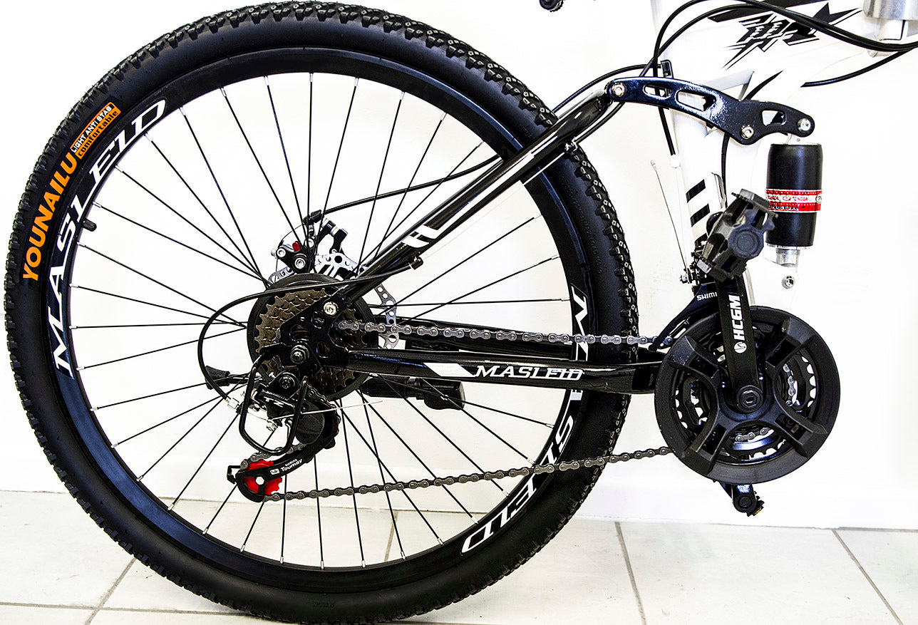 Dual Suspension Foldable 21 Speed Mountain Bike  (White & Black Bicycle)