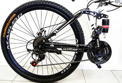 Dual Suspension Foldable 21 Speed Mountain Bike  (White & Black Bicycle)