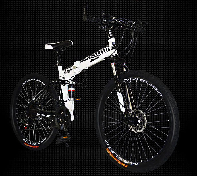 Dual Suspension Foldable 21 Speed Mountain Bike  (White & Black Bicycle)