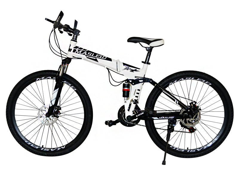 Dual Suspension Foldable 21 Speed Mountain Bike  (White & Black Bicycle)