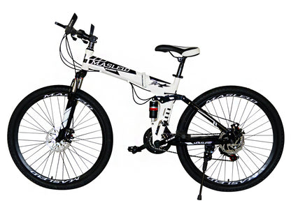 Dual Suspension Foldable 21 Speed Mountain Bike  (White & Black Bicycle)