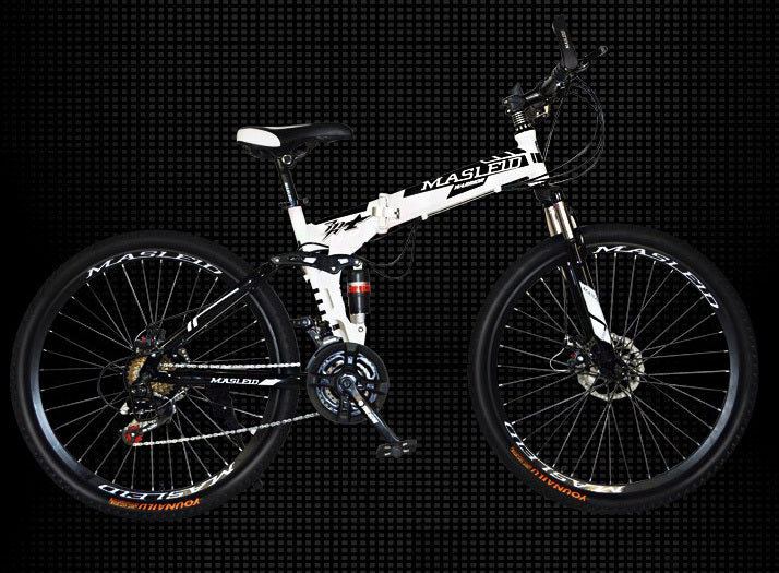 Dual Suspension Foldable 21 Speed Mountain Bike  (White & Black Bicycle)