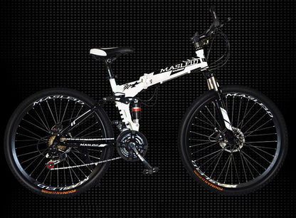 Dual Suspension Foldable 21 Speed Mountain Bike  (White & Black Bicycle)