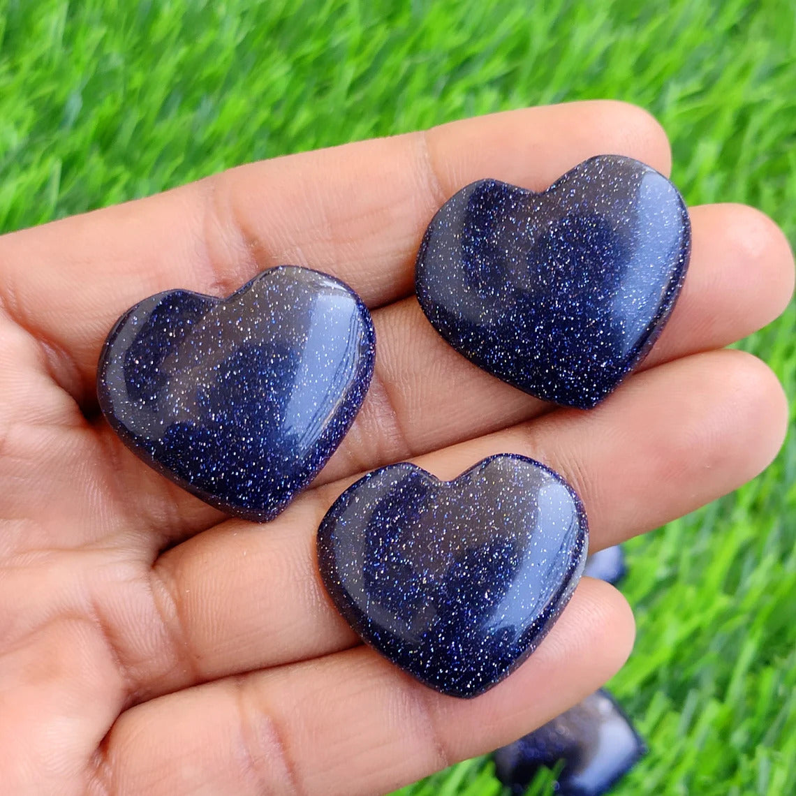 Blue Goldstone Crystal Heart Stone Natural Gemstone