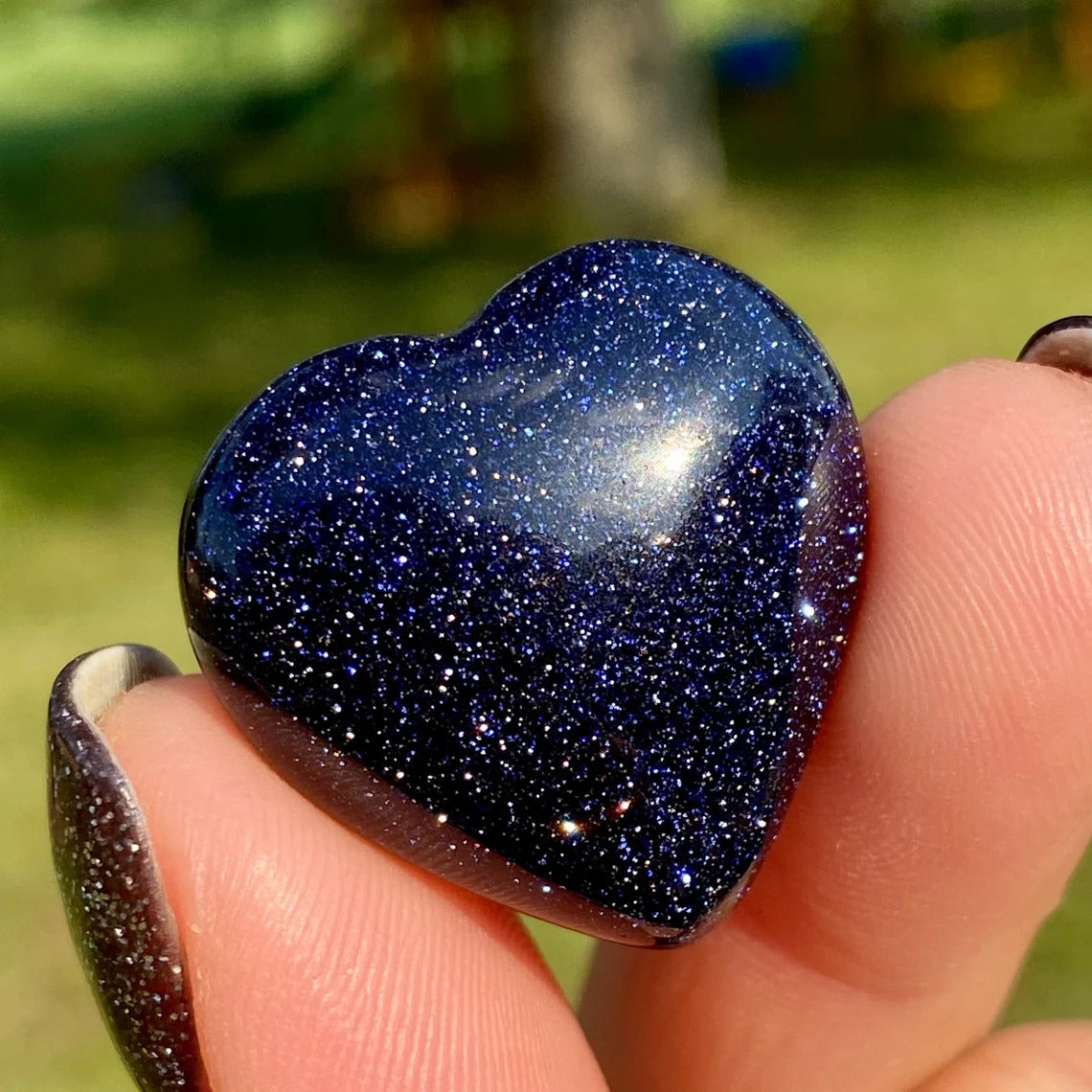 Blue Goldstone Crystal Heart Stone Natural Gemstone