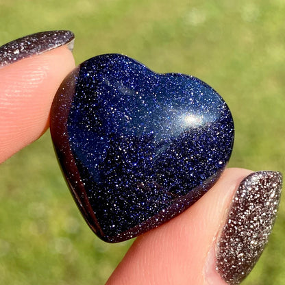 Blue Goldstone Crystal Heart Stone Natural Gemstone