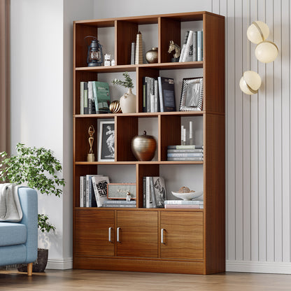Alpha 10-Shelf 3-Door Wardrobe Cupboard Bookshelf Cabinet (Walnut)