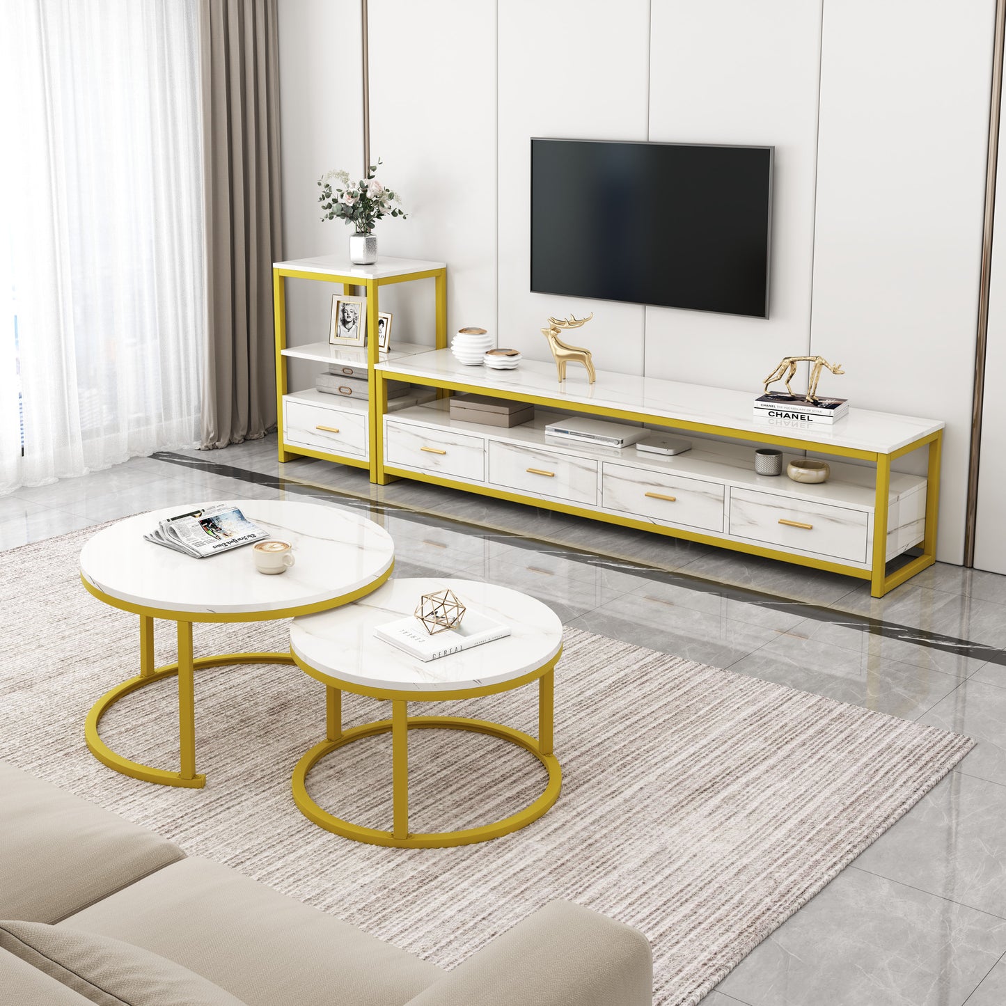 Synergy Luxury Marble Look TV Cabinet (White)