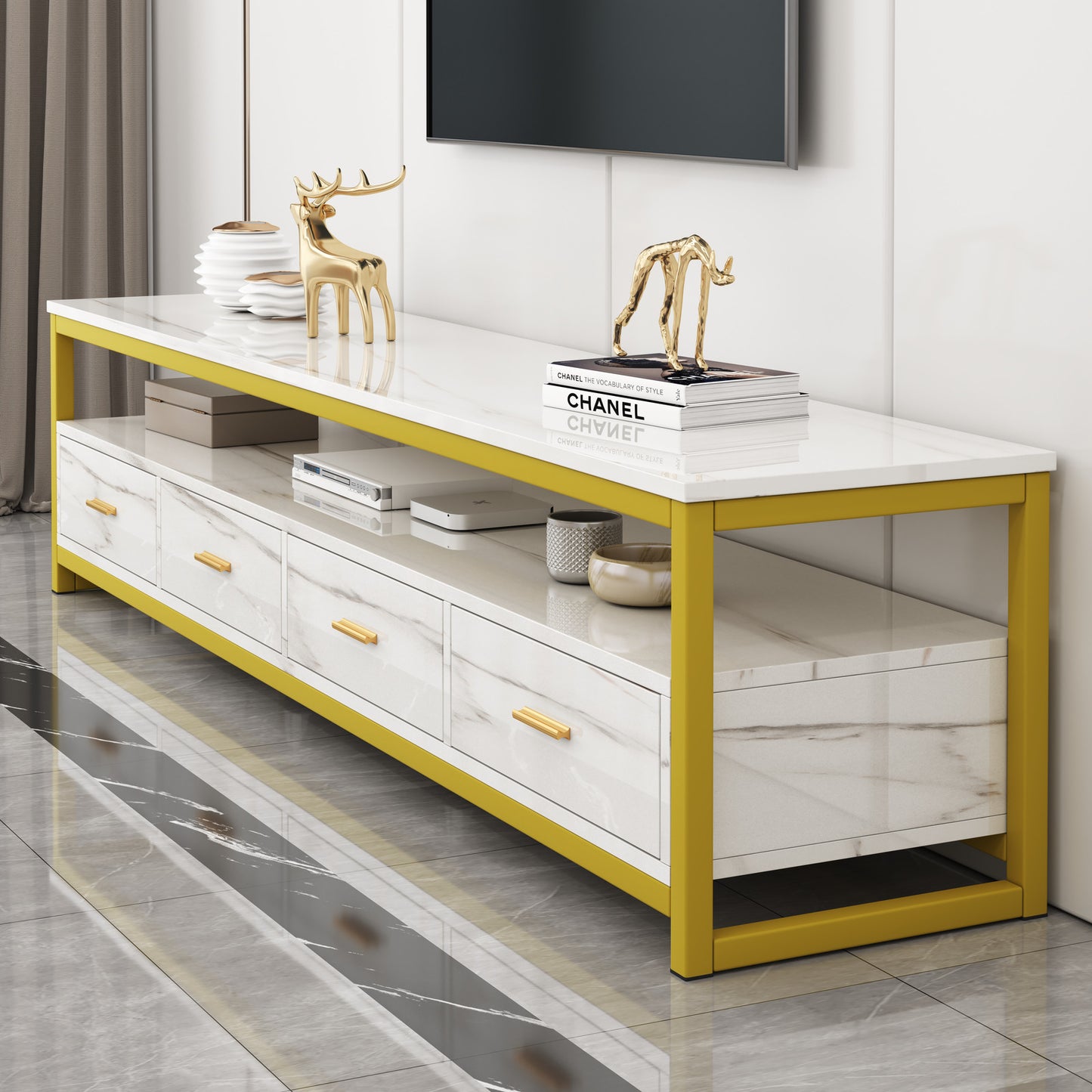 Synergy Luxury Marble Look TV Cabinet (White)