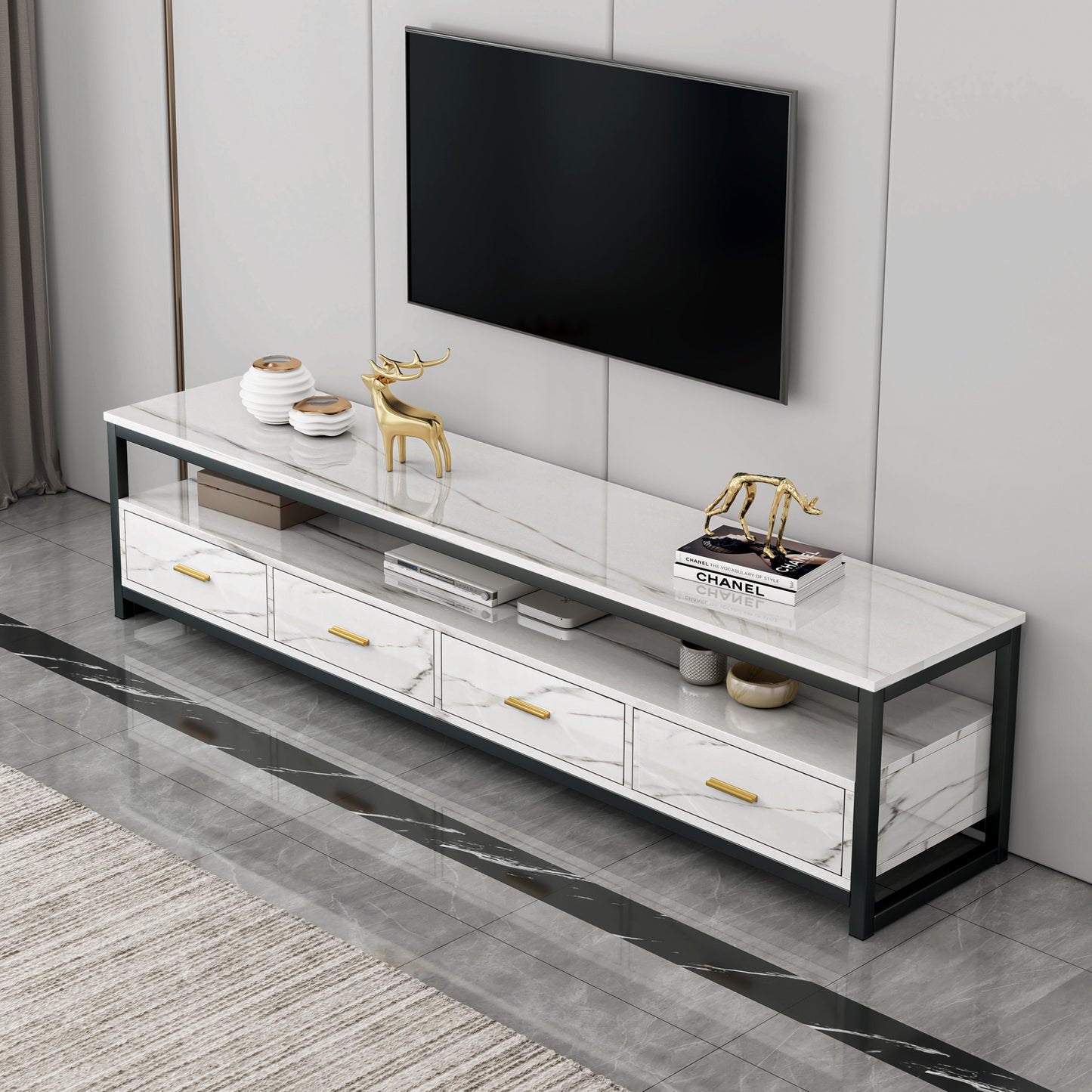 Synergy Lush Marble Look TV Cabinet (White)