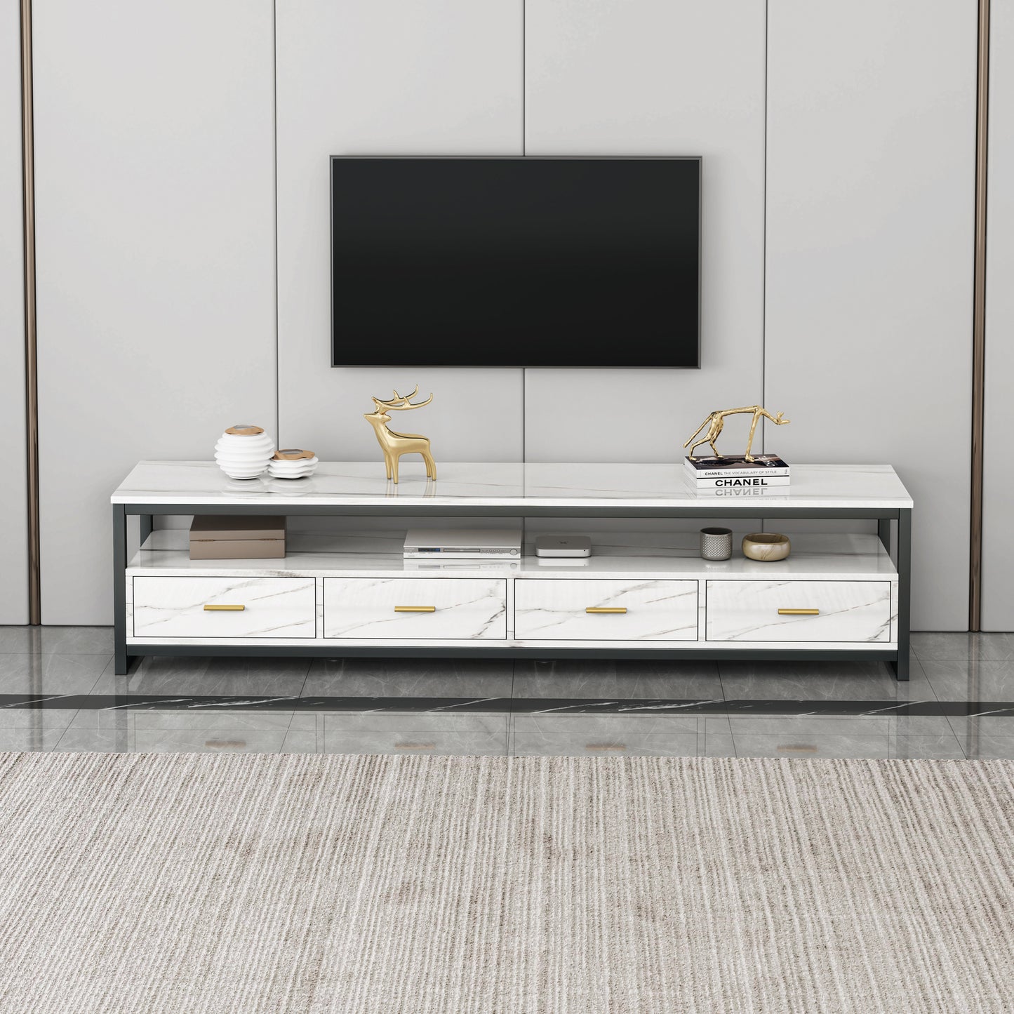 Synergy Lush Marble Look TV Cabinet (White)