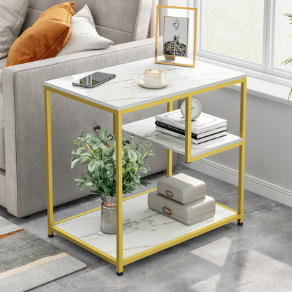 Synergy Luxury Marble Look Side Table Magazine Shelf (White)