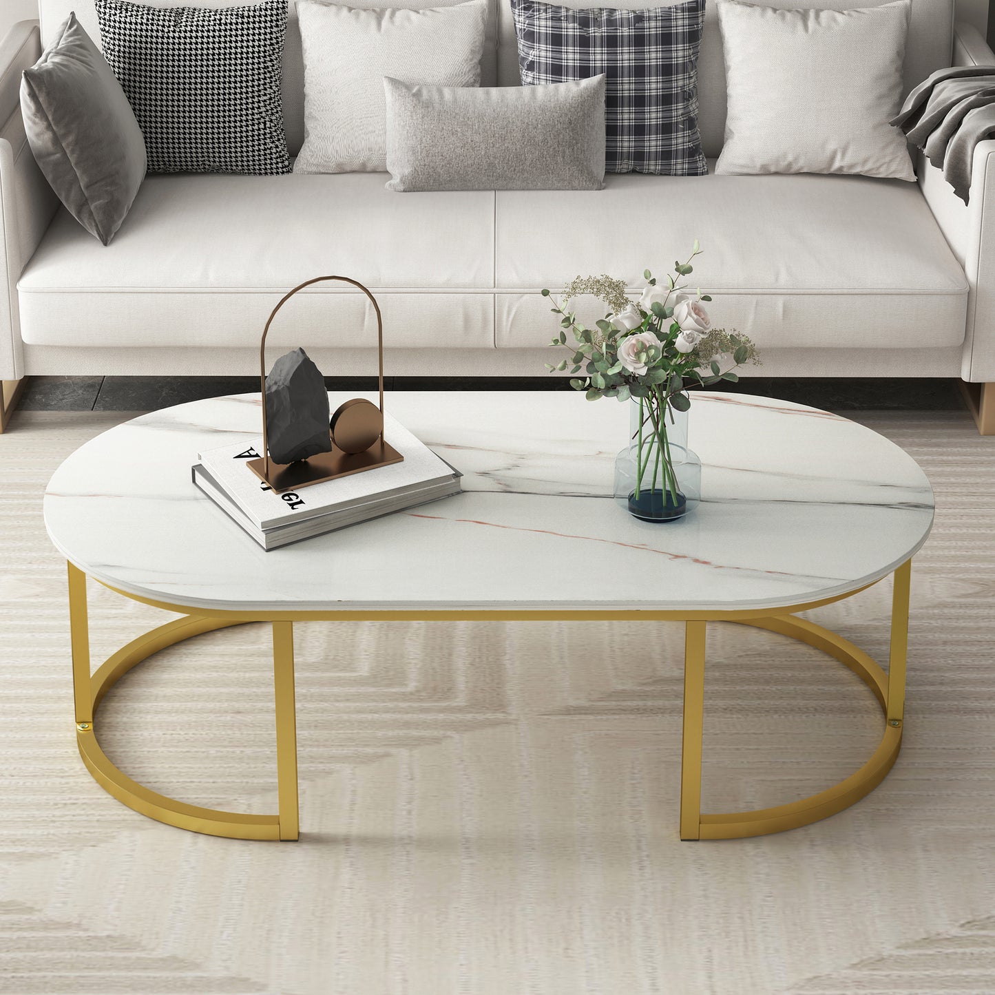 Synergy Lush Designer Marble Look Coffee Table (White)