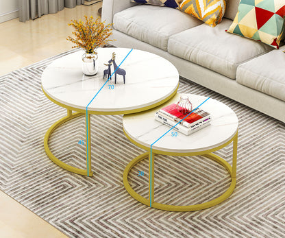 Synergy 2 In 1 Lush Marble Look Designer Nesting Coffee Tables (White)