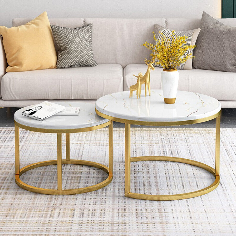 Synergy 2 In 1 Lush Marble Look Designer Nesting Coffee Tables (White)