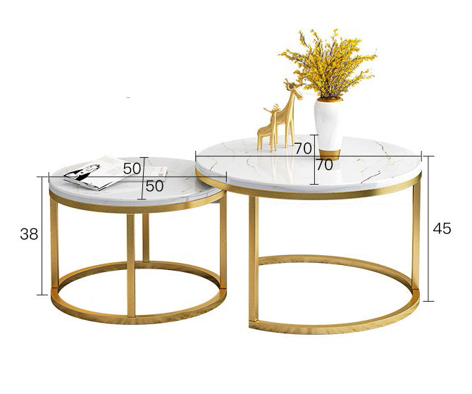 Synergy 2 In 1 Lush Marble Look Designer Nesting Coffee Tables (White)