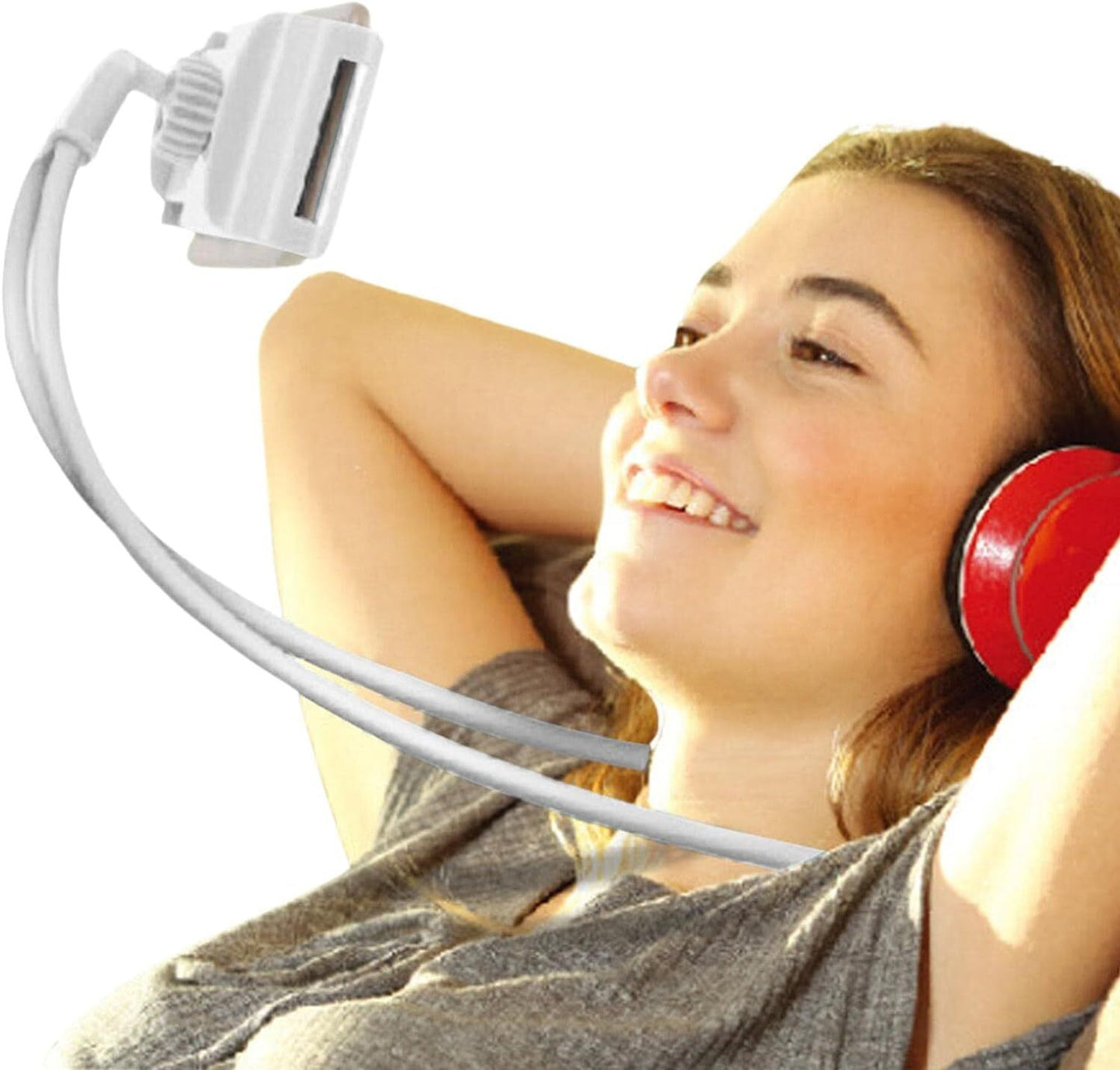 Universal Neck Phone Holder Rotating & Adjustable Lazy Hanging Mobile Stand (White)