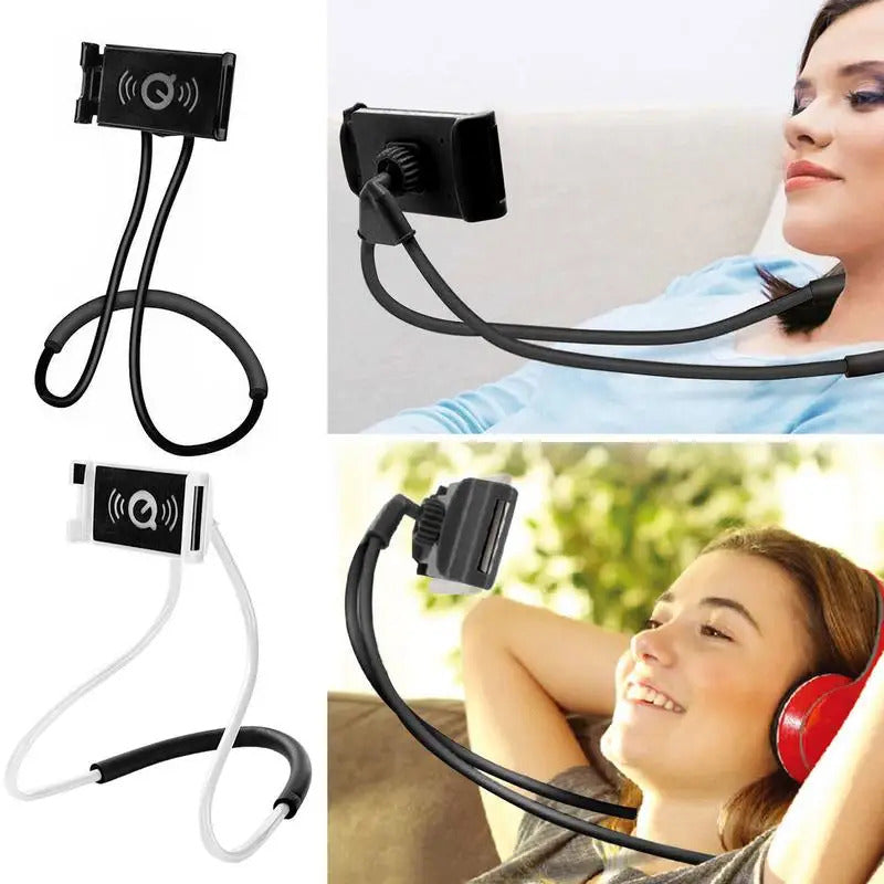 Universal Neck Phone Holder Rotating & Adjustable Lazy Hanging Mobile Stand (White)