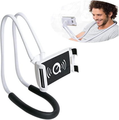 Universal Neck Phone Holder Rotating & Adjustable Lazy Hanging Mobile Stand (White)