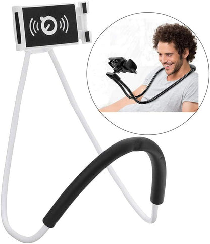 Universal Neck Phone Holder Rotating & Adjustable Lazy Hanging Mobile Stand (White)