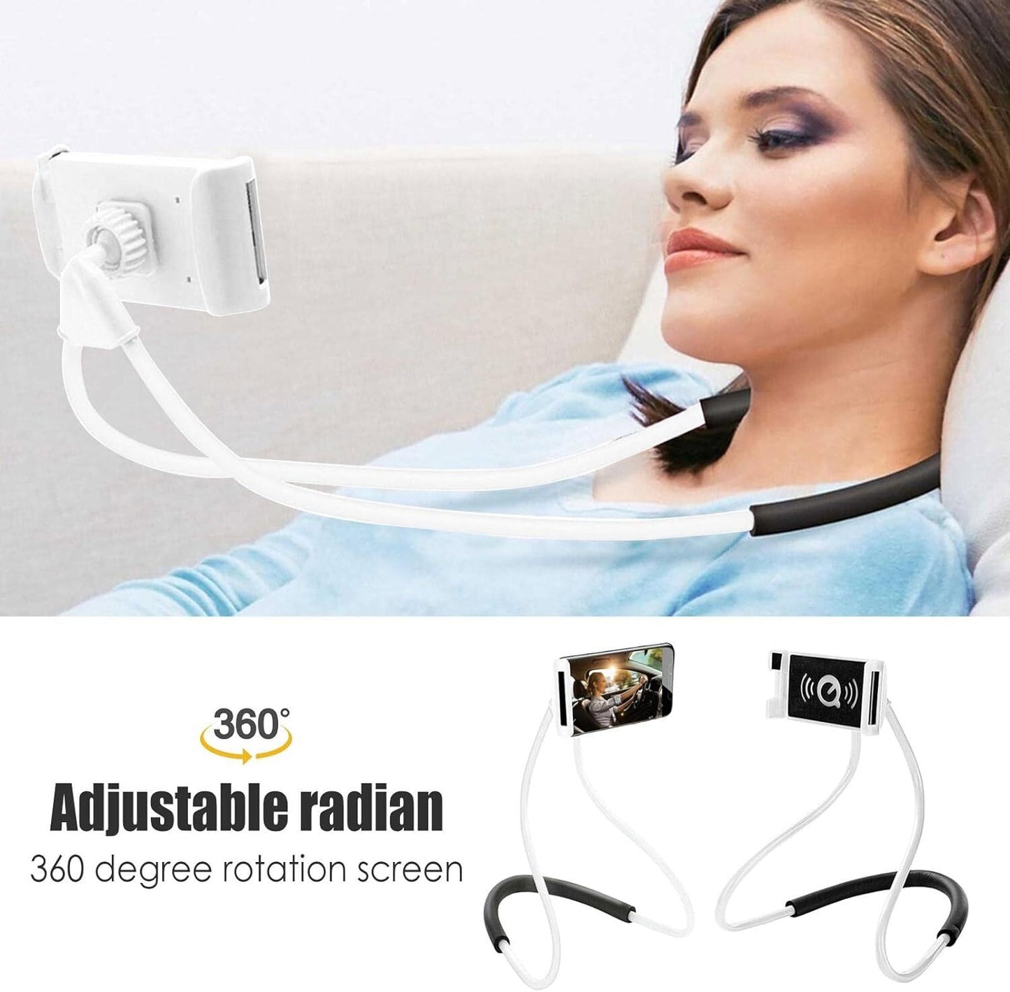 Universal Neck Phone Holder Rotating & Adjustable Lazy Hanging Mobile Stand (White)