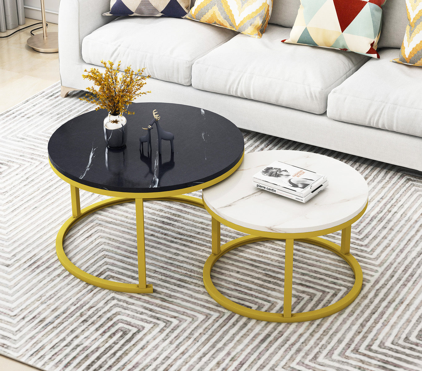 Synergy 2 In 1 Lush Marble Look Designer Nesting Coffee Tables