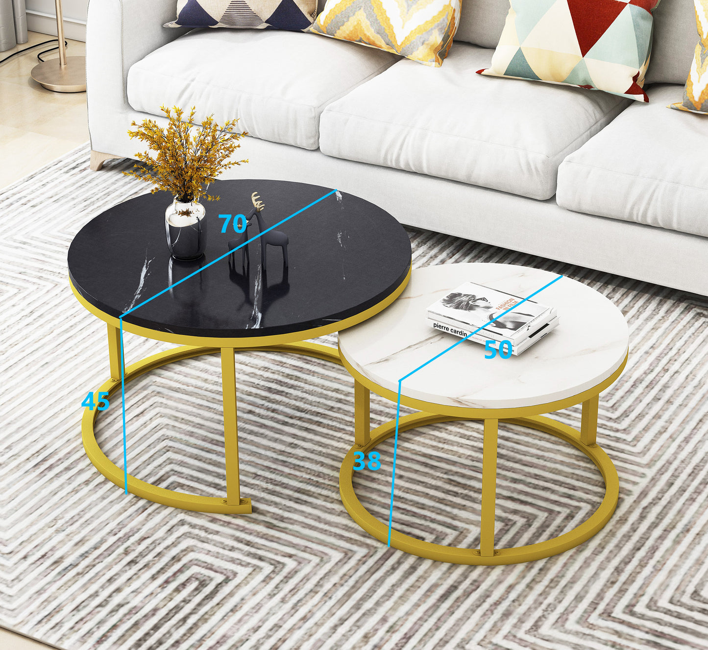 Synergy 2 In 1 Lush Marble Look Designer Nesting Coffee Tables