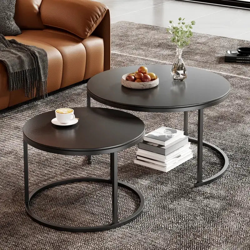 2-Piece Designer Nesting Round Coffee Table Set