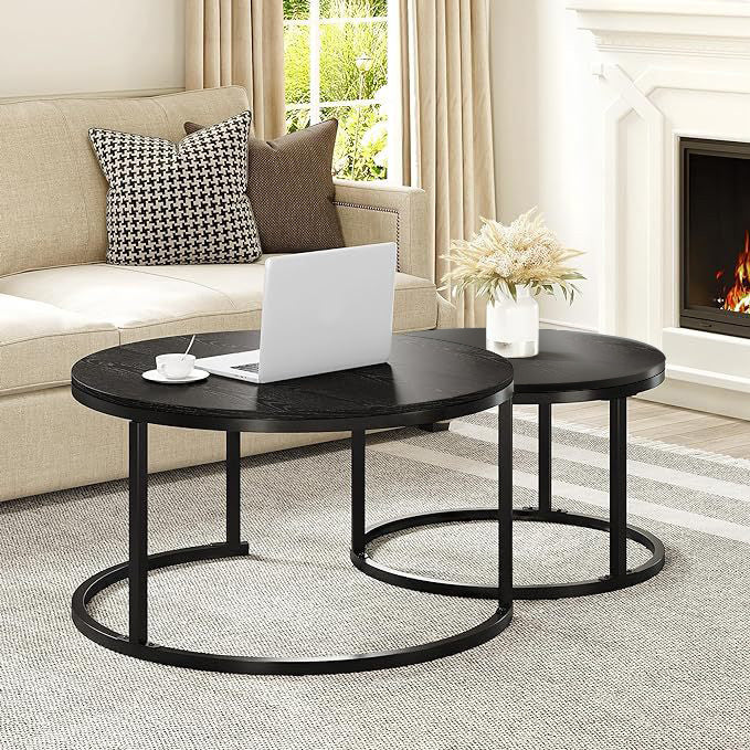 2-Piece Designer Nesting Round Coffee Table Set