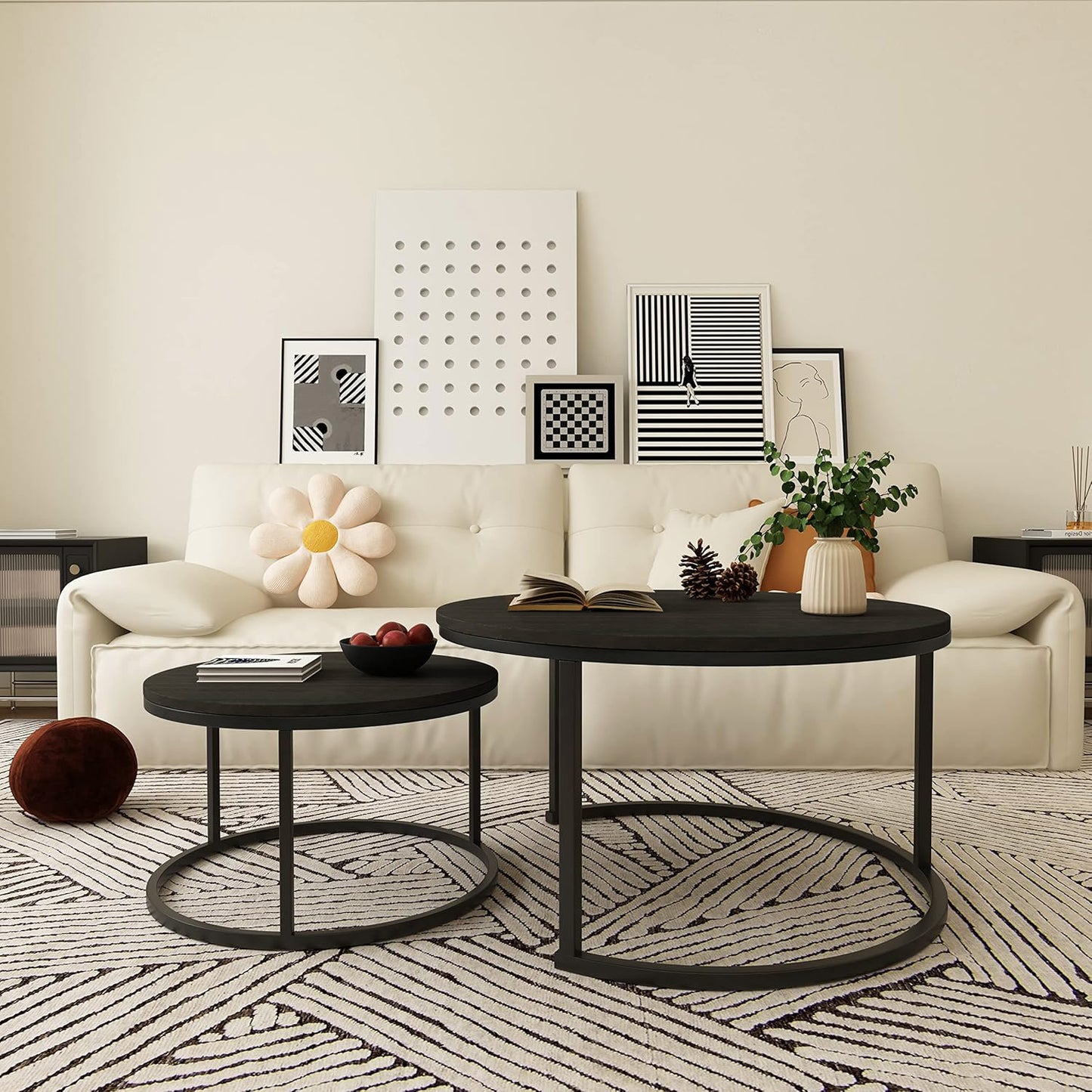 2-Piece Designer Nesting Round Coffee Table Set