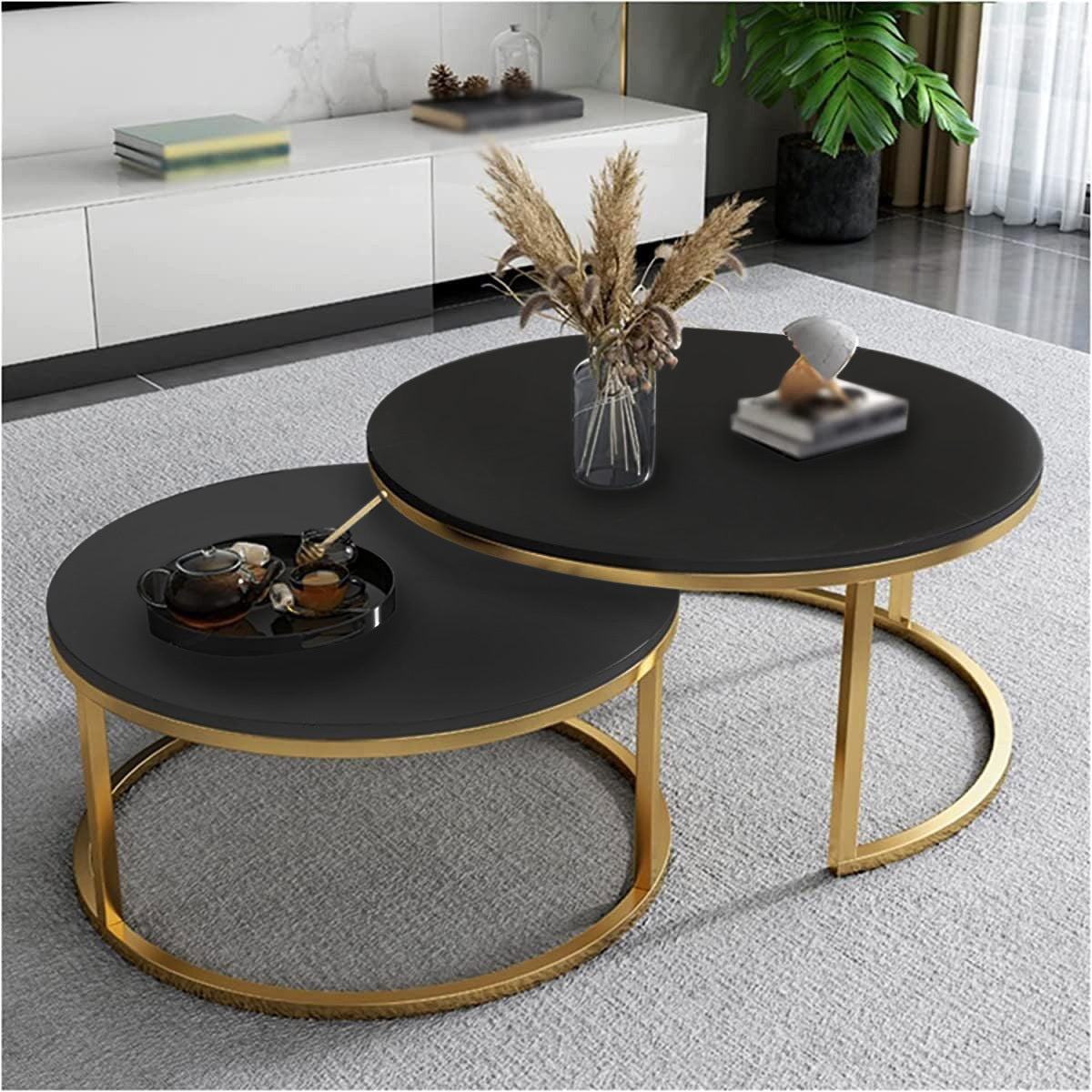 2-Piece Designer Nesting Round Coffee Table Set