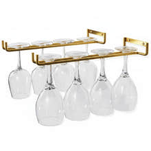 2 x Wine Glass Hanger Rack Kitchen Bar Stemware Metal Storage Organizer (Gold)