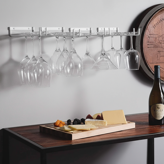 2 x Wine Glass Hanger Rack Under Cabinet Kitchen Bar Stemware Metal Storage Organiser (White)