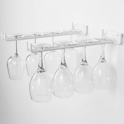 2 x Wine Glass Hanger Rack Under Cabinet Kitchen Bar Stemware Metal Storage Organiser (White)