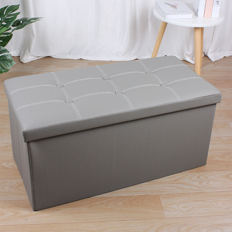 XL Rectangle PU Leather Ottoman Foldable Storage Stool (Grey)