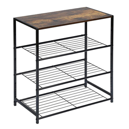 Vita 4-Tier Rustic Wood & Metal Shoe Rack Storage Shelf Organiser