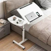 Motif 2-in-1 Adjustable Portable Sofa Bed Side Table Laptop Desk with Wheels (White)