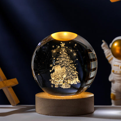 3D Santa & Christmas Tree Crystal Ball Night Light LED Lamp Globe Glass Ornament