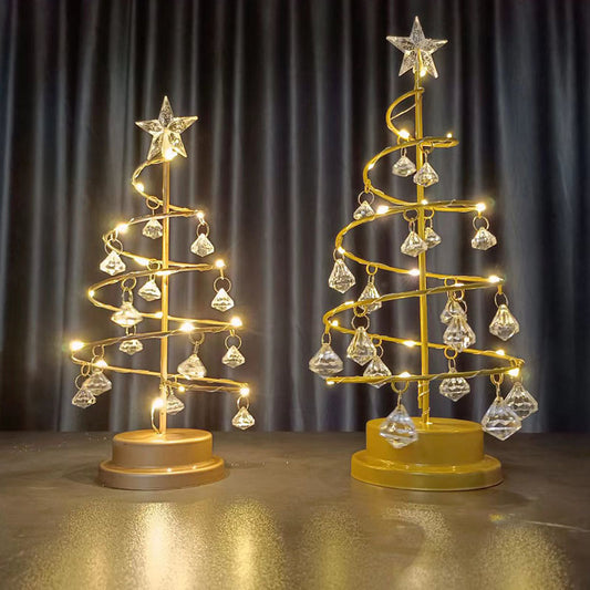 Gold Spiral LED Crystal Christmas Tree Lamp Light - 31cm