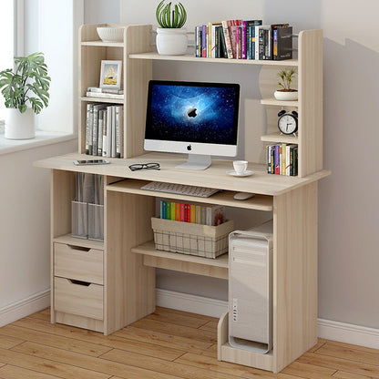 Expert Computer Desk Workstation with Shelf & Cabinet  (White Oak)