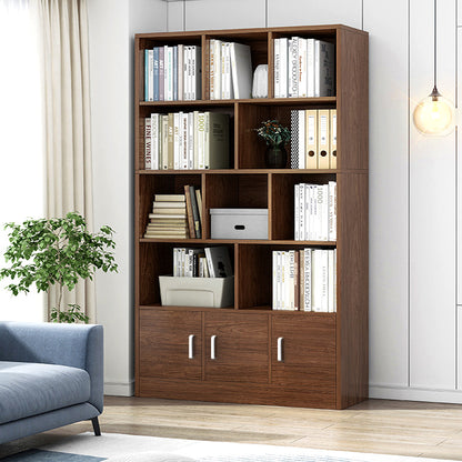 Alpha 10-Shelf 3-Door Wardrobe Cupboard Bookshelf Cabinet (Walnut)