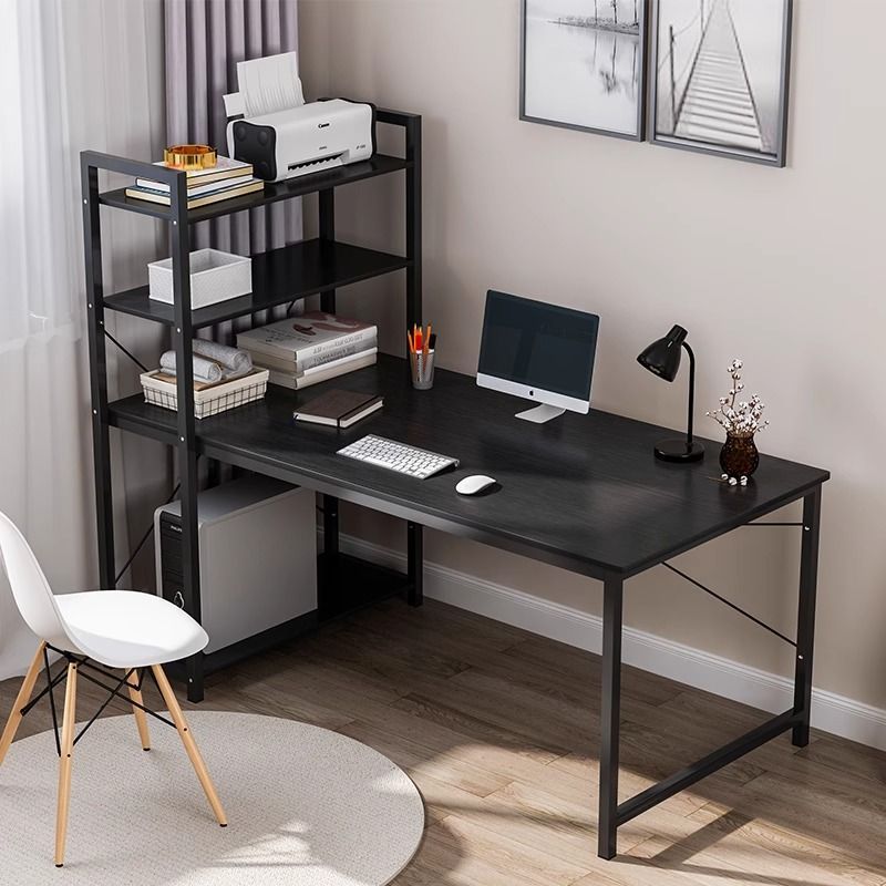 Exceeder Large Workstation Wood & Steel Computer Desk with  Bookcase (Black)
