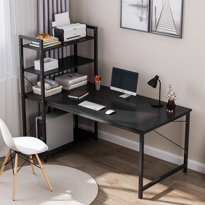 Exceeder Large Workstation Wood & Steel Computer Desk with  Bookcase (Black)